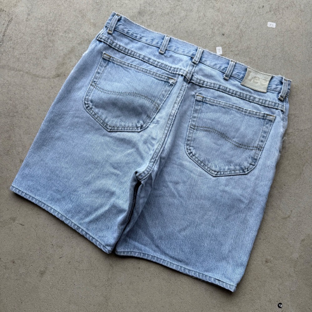 90s Mens Lee Light Wash Grunge Distressed Denim Jean Shorts 34